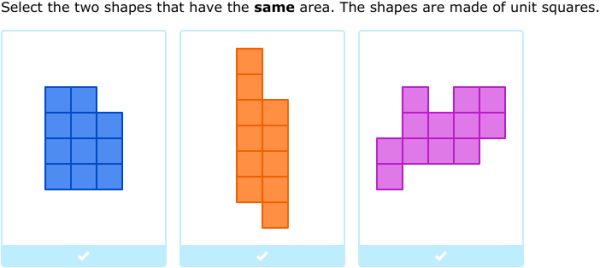 IXL - Select two figures with the same area (3rd class maths practice)