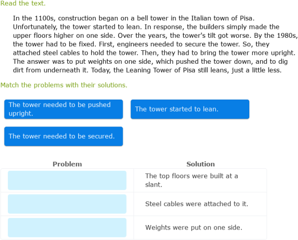 IXL - Match problems with their solutions (5th class English practice)