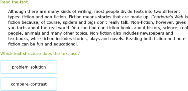 IXL - Identify text structures (4th class English practice)
