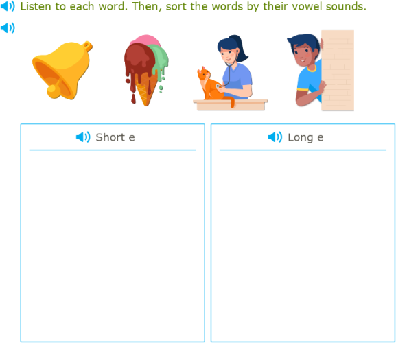 IXL - Sort short and long vowel words (1st class English practice)